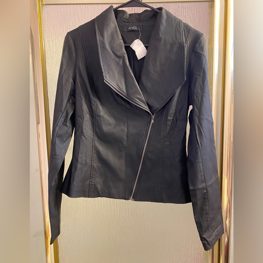 ANGL Faux Leather Moto Jacket NWT Size L - Picture 2 of 11